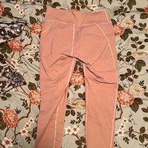 Fabletics Pink High-Waisted Capri Leggings with Seam Detailing